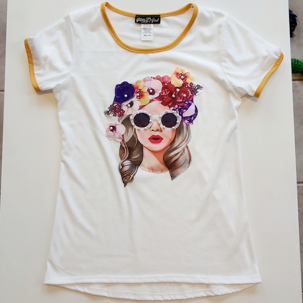 Girl with flowers t shirt